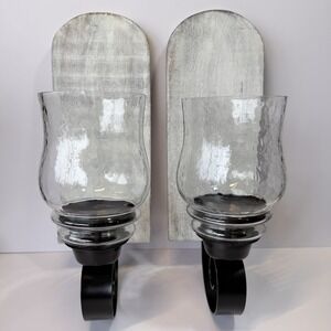 Rustic Metal & Wood Candle Holder Wall Sconce Farmhouse Distressed 20"x6" Decor